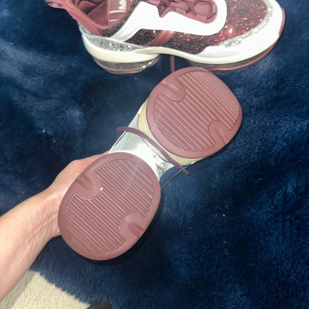 Michael Kors Maroon and White Glitter Sneakers - Picture 3 of 3